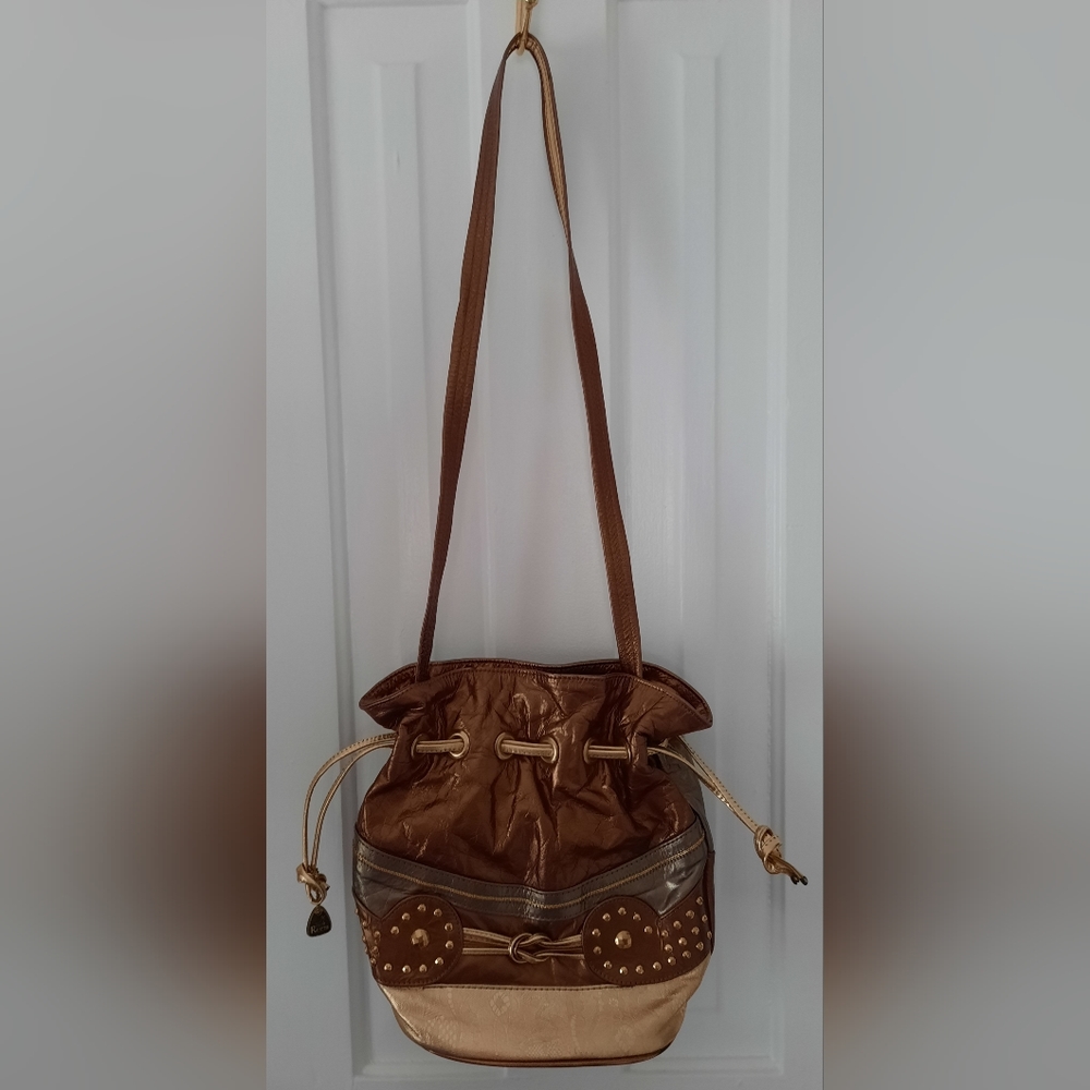 Reem Metallic Genuine Leather Satchel Crossbody Purse